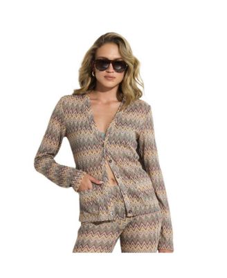 Women's Desert Mirage Victoria Beach Zig-Zag Crochet V-Neck Cardigan