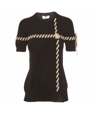 Women's Rib Knit Lace-Up Short Sleeve Top