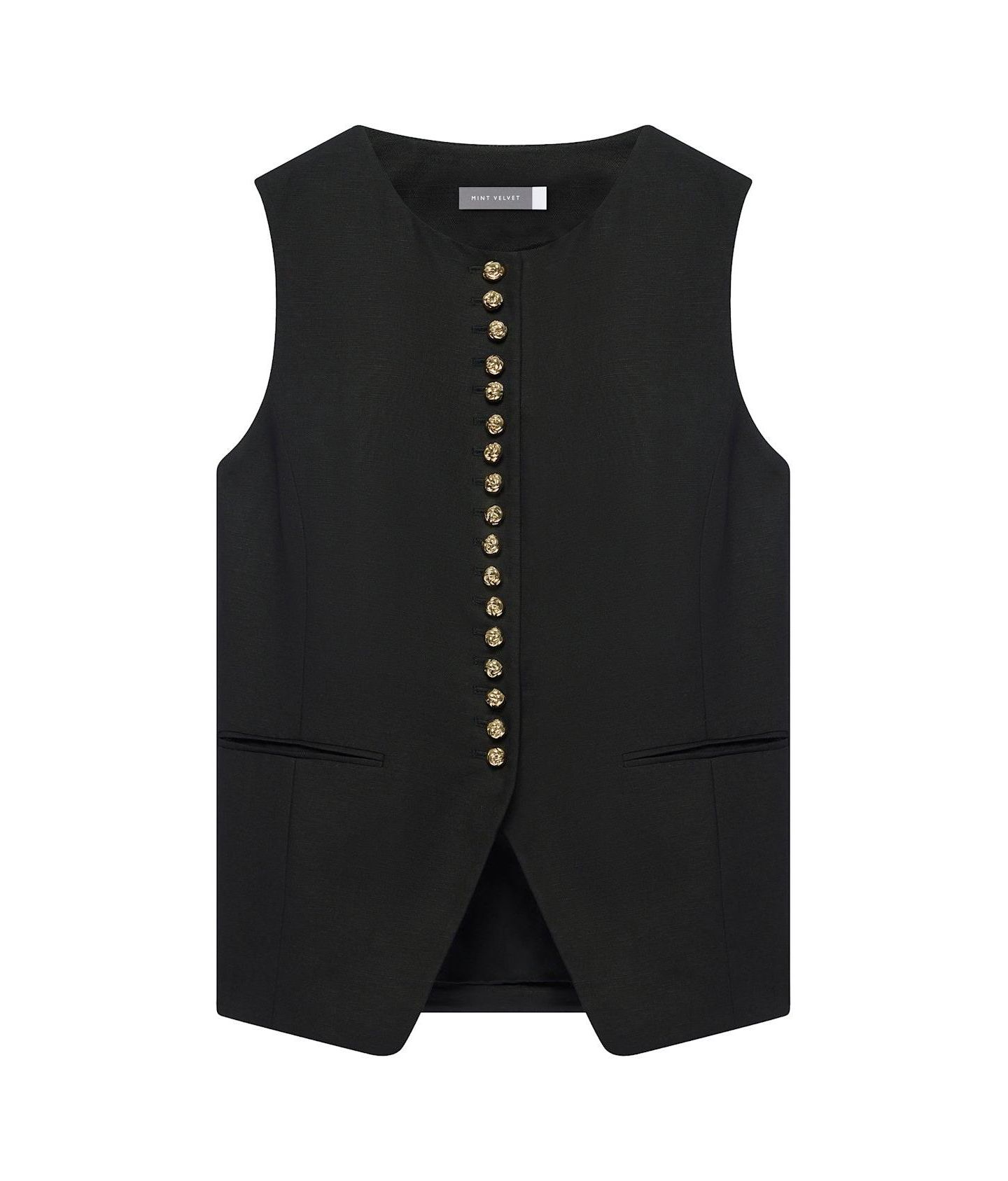 Женский жилет Mint Velvet Sleeveless Crewneck Linen-Blend, цвет: Чёрный — фото 5