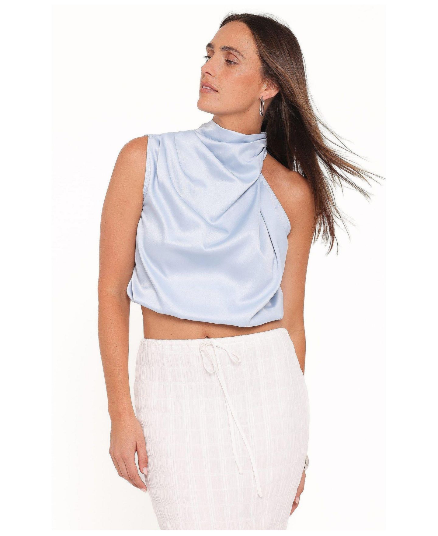 Женский топ Petal and Pup Cinzia Satin One-Shoulder, цвет: Синий — фото 1