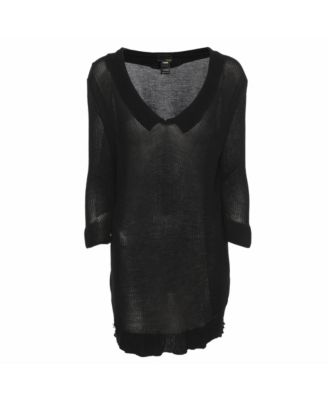 Women's Sheer Knit Collared V-Neck Top