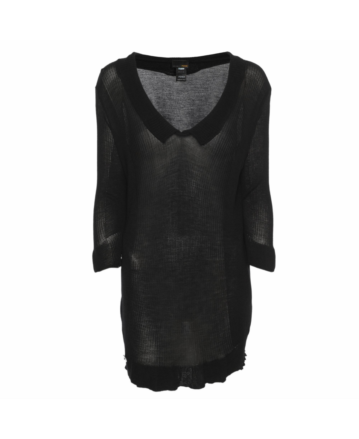 Pre-Owned Fendi Women's Sheer Knit Collared V-Neck Top