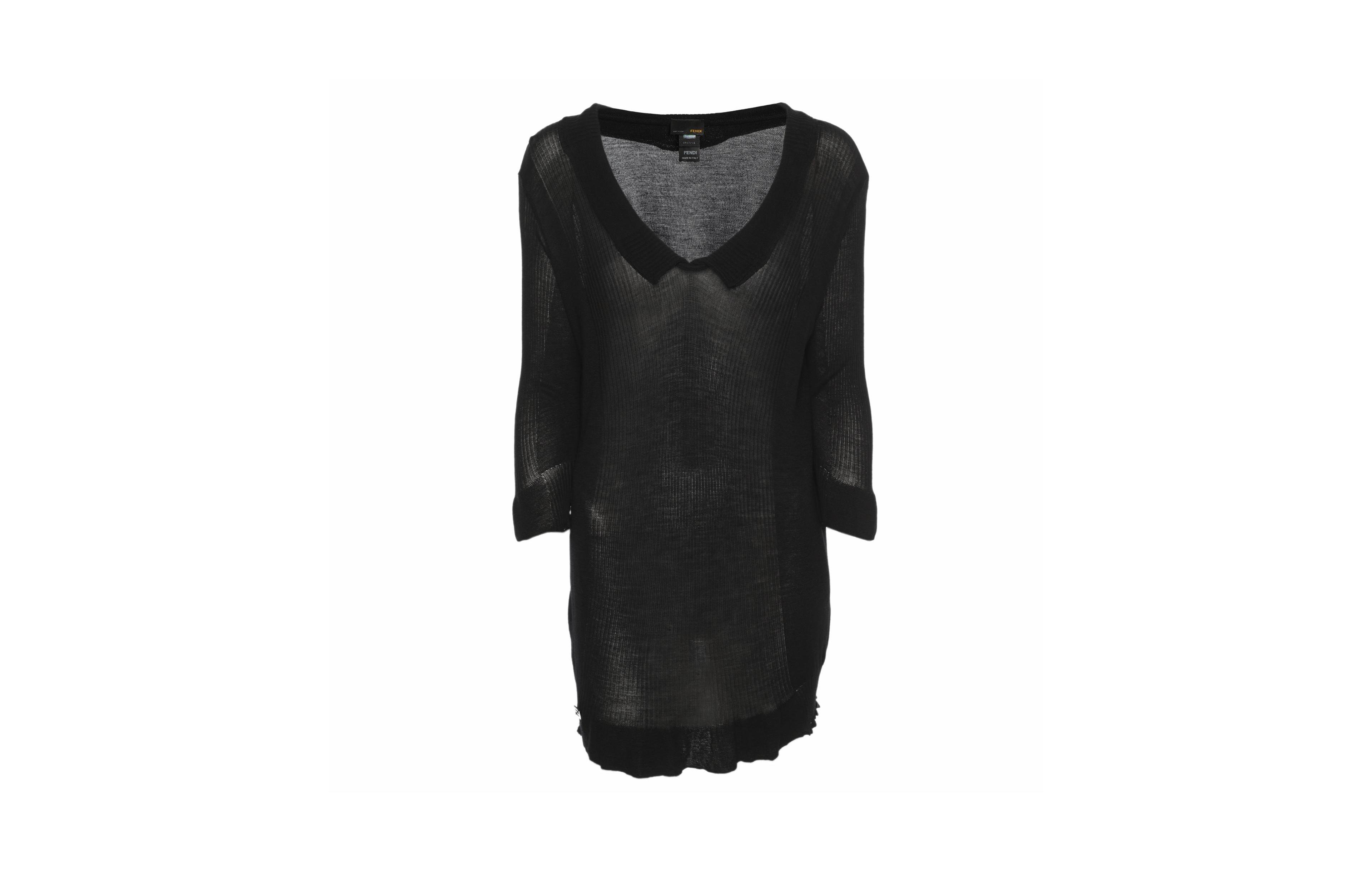 Pre-Owned Fendi Women's Sheer Knit Collared V-Neck Top