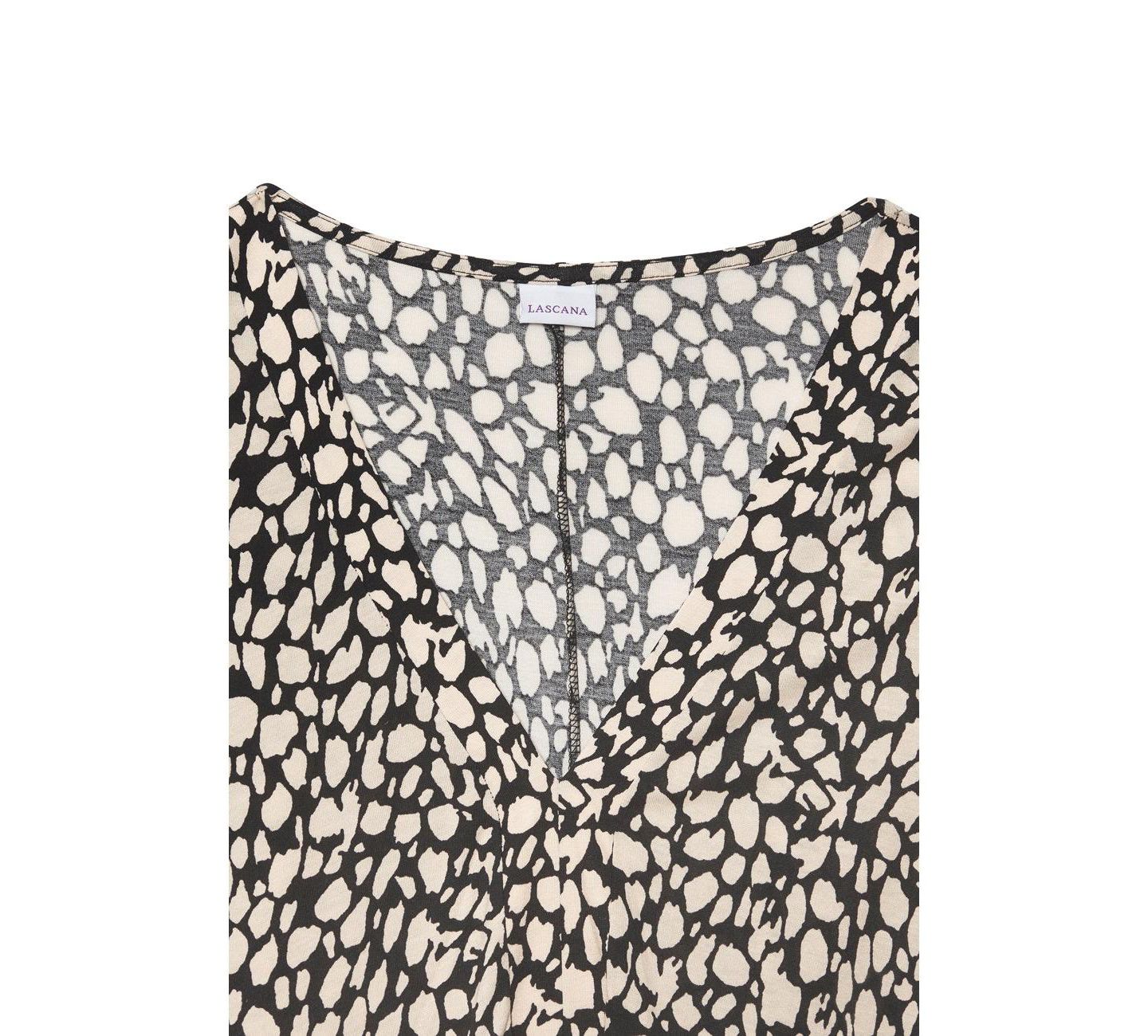 Женский топ Lascana Viscose Printed Everyday Comfort Long-Sleeve, цвет: Чёрный с принтом — фото 3