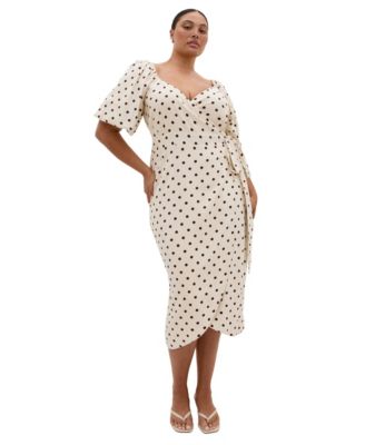 Plus Size Claudine Wrap Spot-Print Balloon-Sleeve Midi Dress