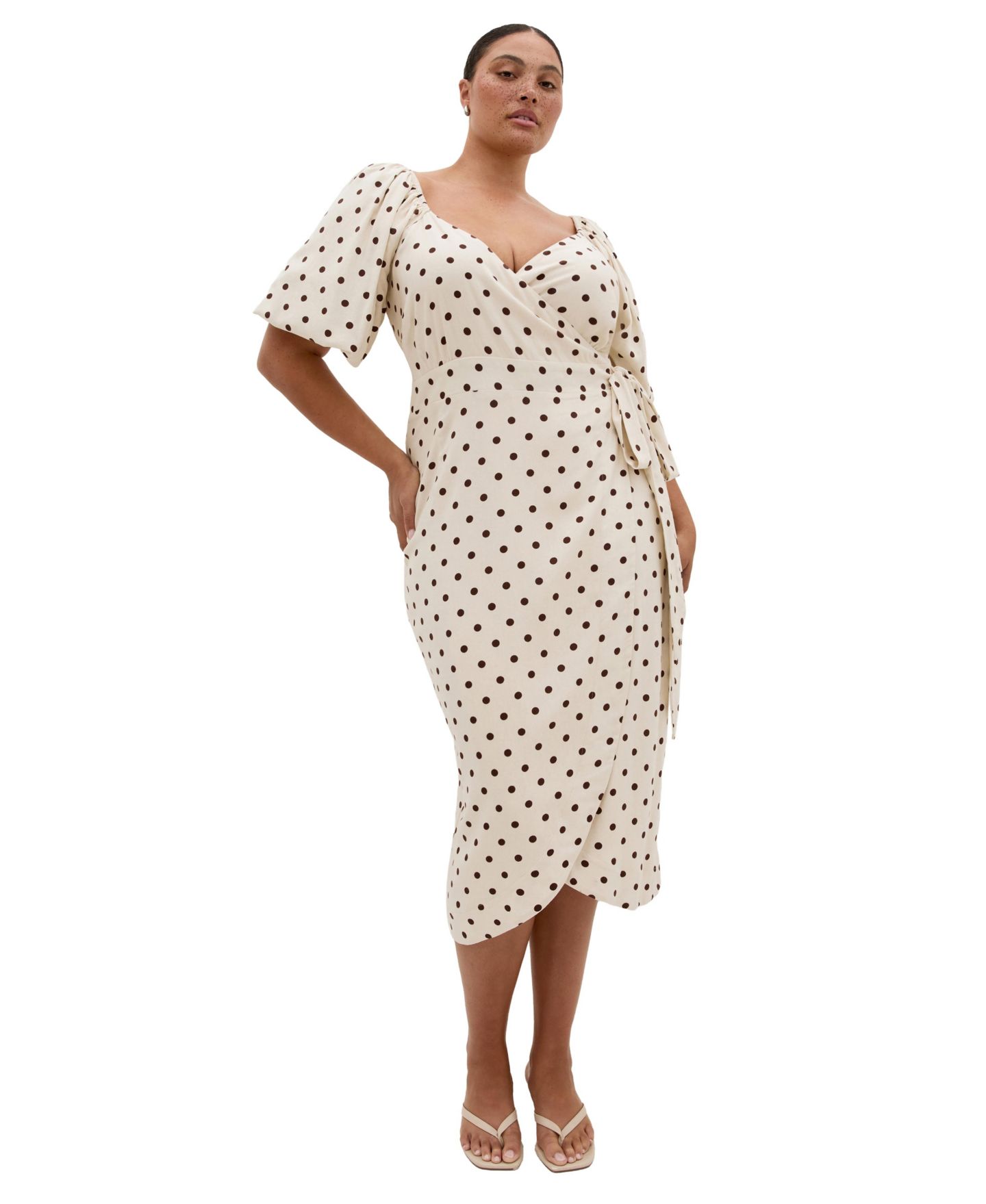 Женское платье CITY CHIC Plus Size Claudine Wrap Spot-Print Balloon-Sleeve Midi, цвет: Sweet Spot — фото 1