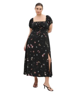 Plus Size Abbie Floral-Print Sweetheart Neckline Midi Dress