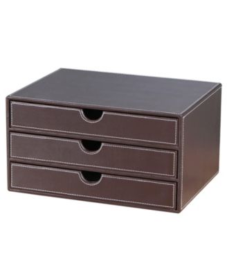 3 Drawer PU Leather Desktop Storage Box A4 File Organizer For Office Supplies