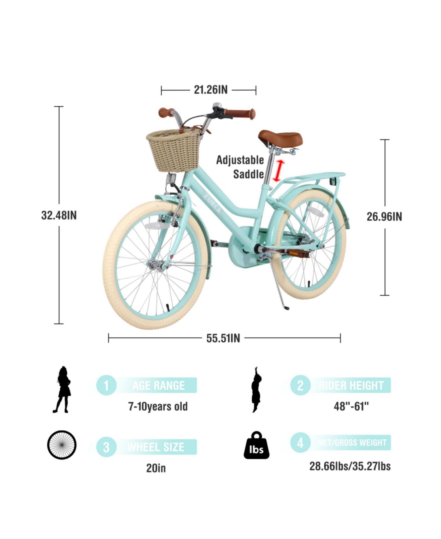 Детская игрушка ECHTPeak 20-Inch Kids' Bike with Basket, 7–10 лет, цвет: Зелёный — фото 3
