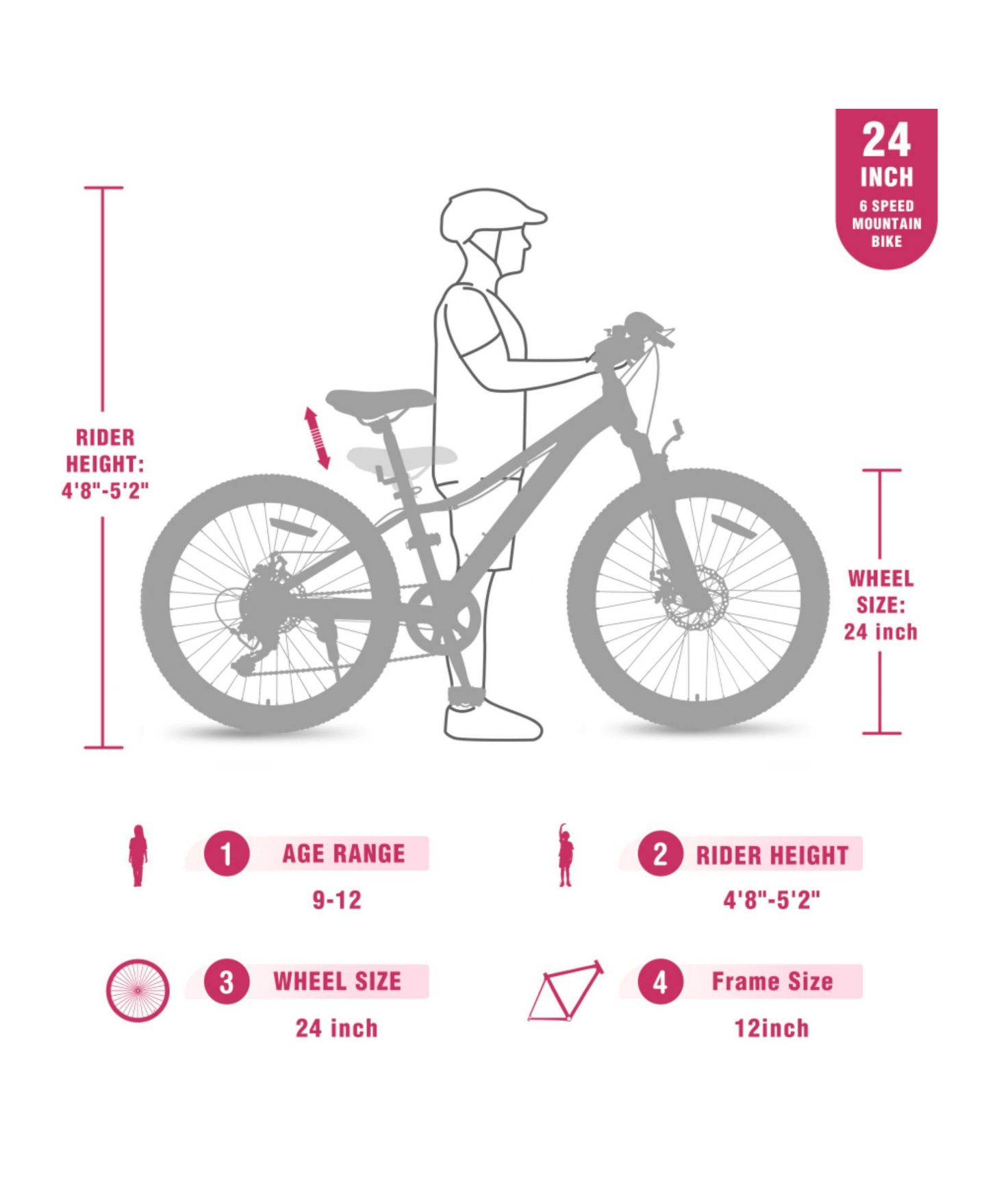 Детская игрушка ECHTPeak 24 Inch 6-Speed Mountain Bike with Suspension Fork, 220 lb. Capacity, 9–12 лет, цвет: Розовый — фото 4