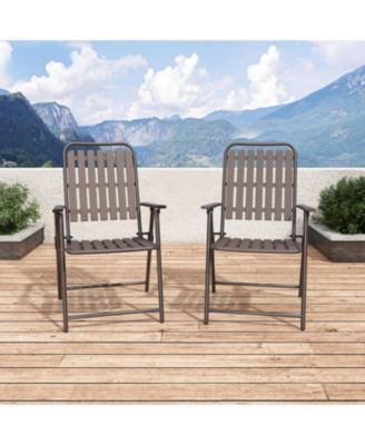 Folding Chair Set of 2, 350LBS Capacity, Foldable Metal Chairs, with Stain-Proof WPC Slats, No Assembly, for Balcony Garden Patio
