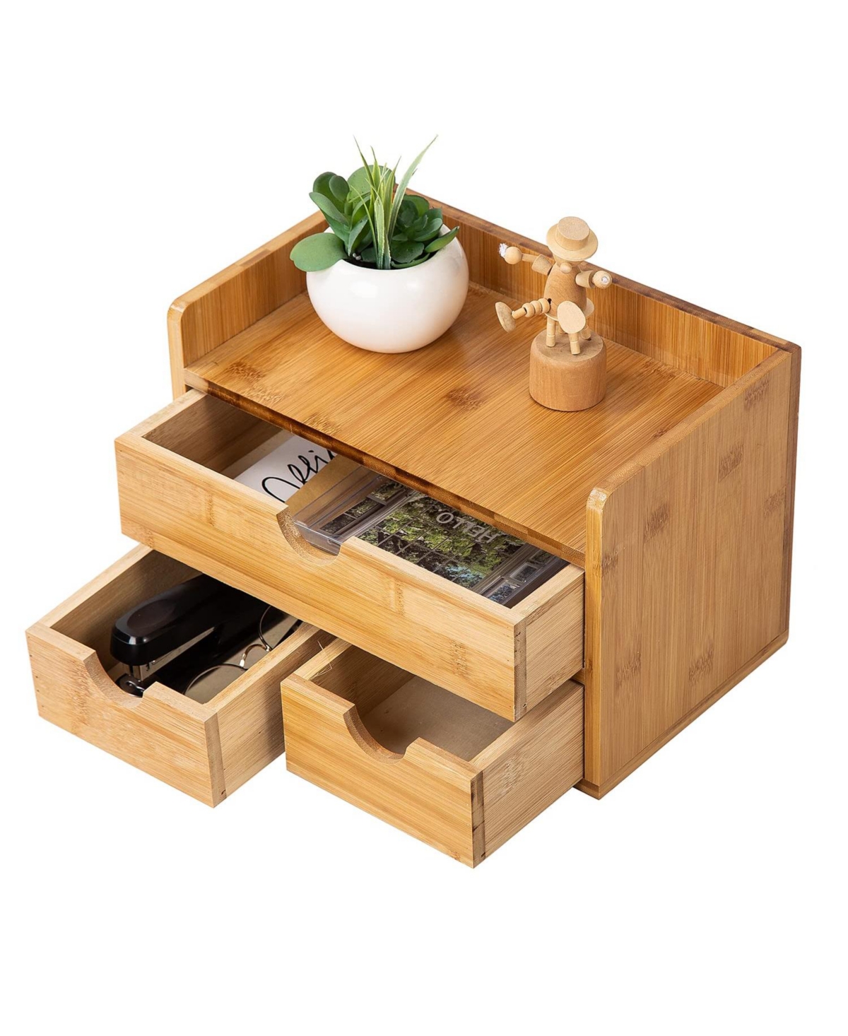 Danrong 3 Tier Wood Desk Organizer With Drawers Multi Use Storage For Office Supplies And Vanity - Bamboo