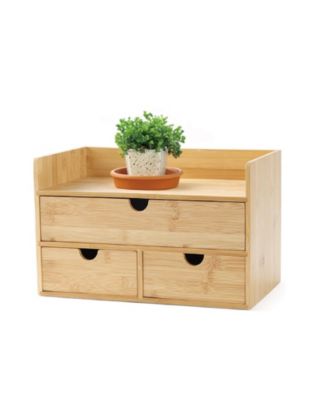 3 Drawer Desk Organizer With Open Shelf Makeup Storage Tabletop For Home Office Bathroom