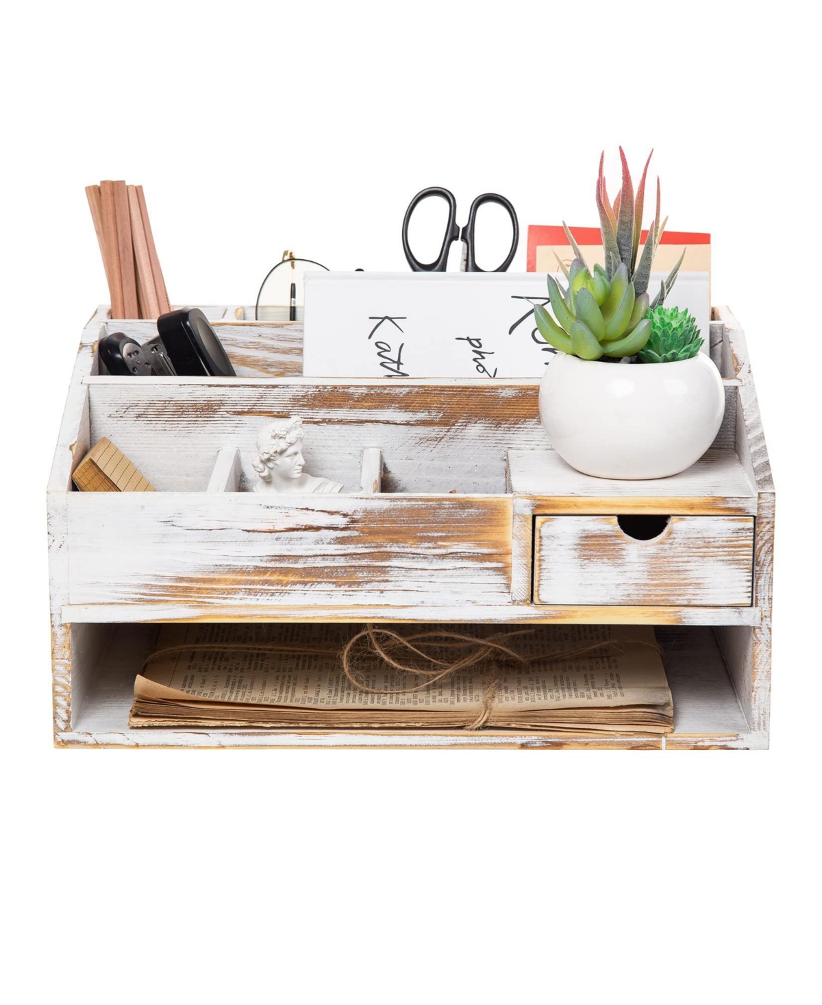 Danrong Rustic Wood Desktop Organizer Multifunctional Office Home Storage