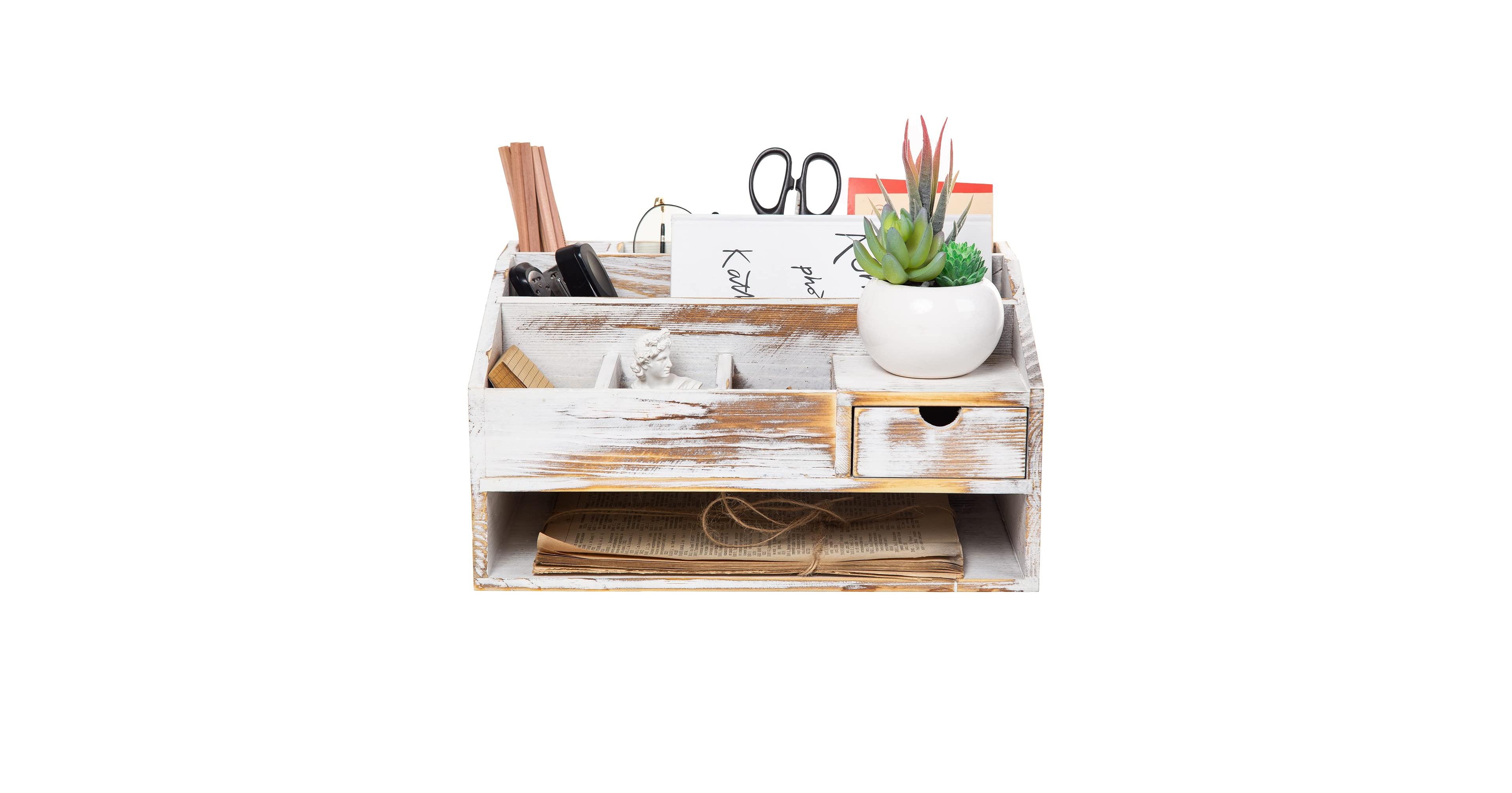 Danrong Rustic Wood Desktop Organizer Multifunctional Office Home Storage