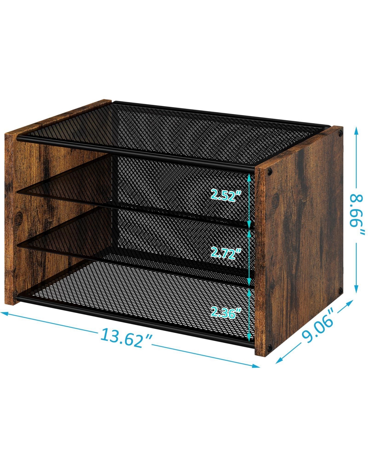 Danrong 3 Tier Stackable Metal Mesh Wooden Desk File Organizer Tray For Office Home School