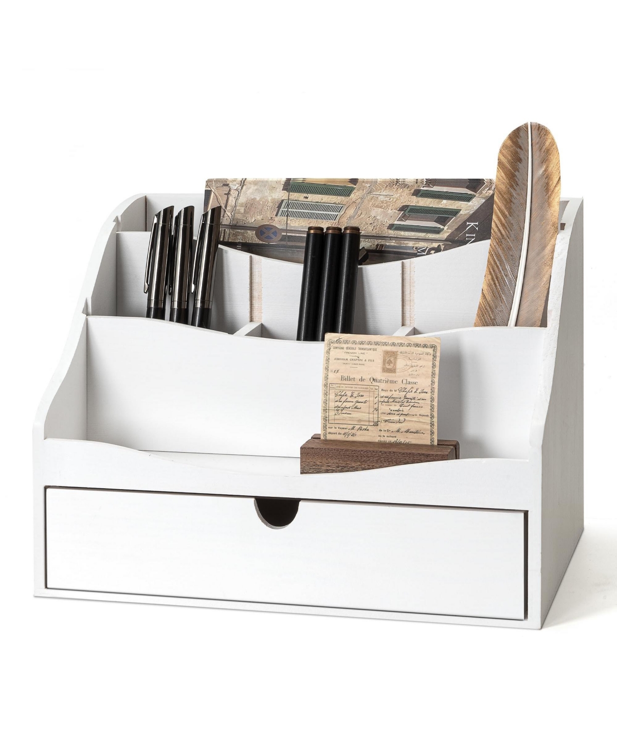 Danrong Rustic Pine Wood Desk Mail Organizer With Removable Dividers Drawer