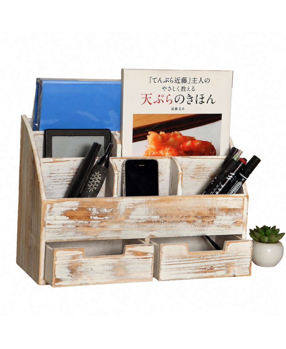 Danrong Wooden 2 Drawer Desktop Organizer Mail Rack File Storage Vanity Bathroom Office Holder