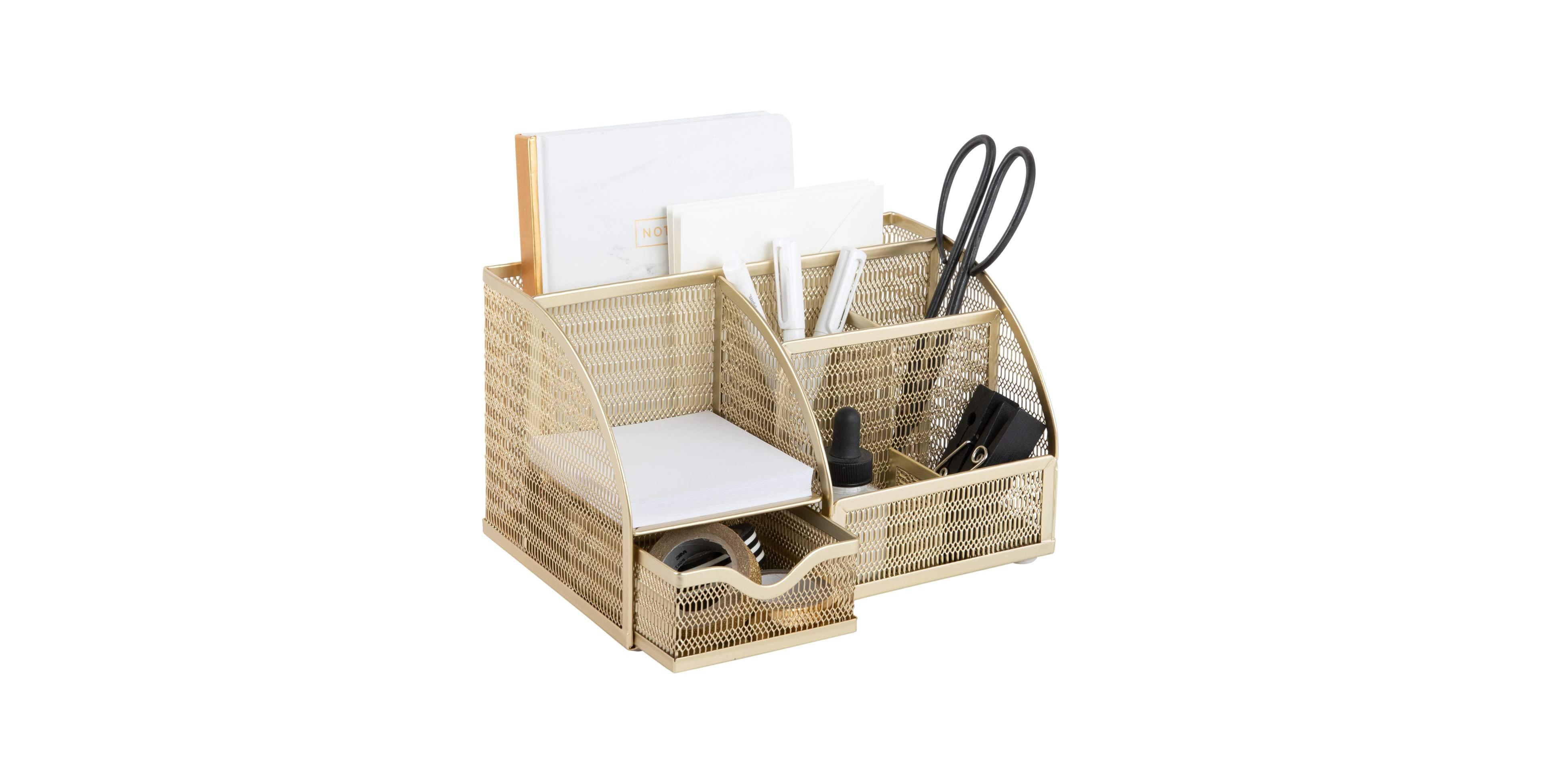 Danrong Metal Desktop Organizer With Drawer Six Compartments Office Supplies Storage