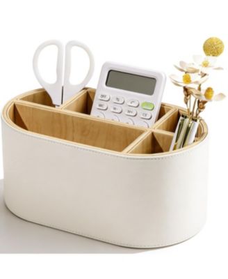 PU Leather Oval Desk Organizer Multifunctional Storage For Office And Home