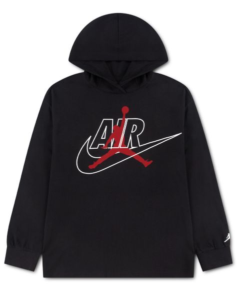 Футболка Jordan Jumpman Air Hooded Long-Sleeve T-Shirt для мальчиков, цвет: Чёрный