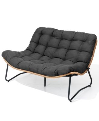 Outdoor Loveseat, 2 Seater Outdoor Couch with Soft Cushion, All-Weather Boho Rattan Patio Furniture for Balcony