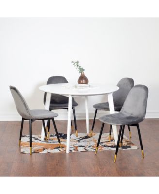  5-Piece Contemporary White Round Dining Set, MDF Table and 4 Velvet Chairs