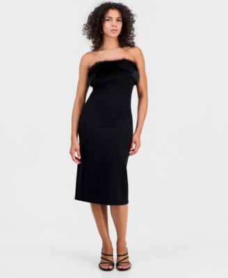 Women's Faux Fur Trim Strapless Cocktail Dress