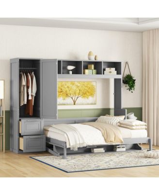 Queen Size Murphy Bed Wall Bed with Closet and Drawers