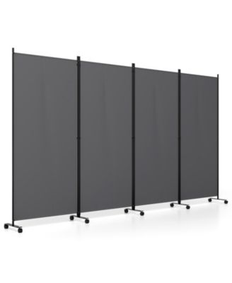 Room Divider Lockable Wheels 4 Panel Folding Privacy Screen for Office