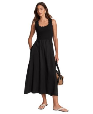 Women's Scallop Short Sleeve Trim Midi Dress