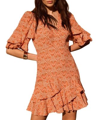 Women's Printed Ruffle V-Neck Mini Dress