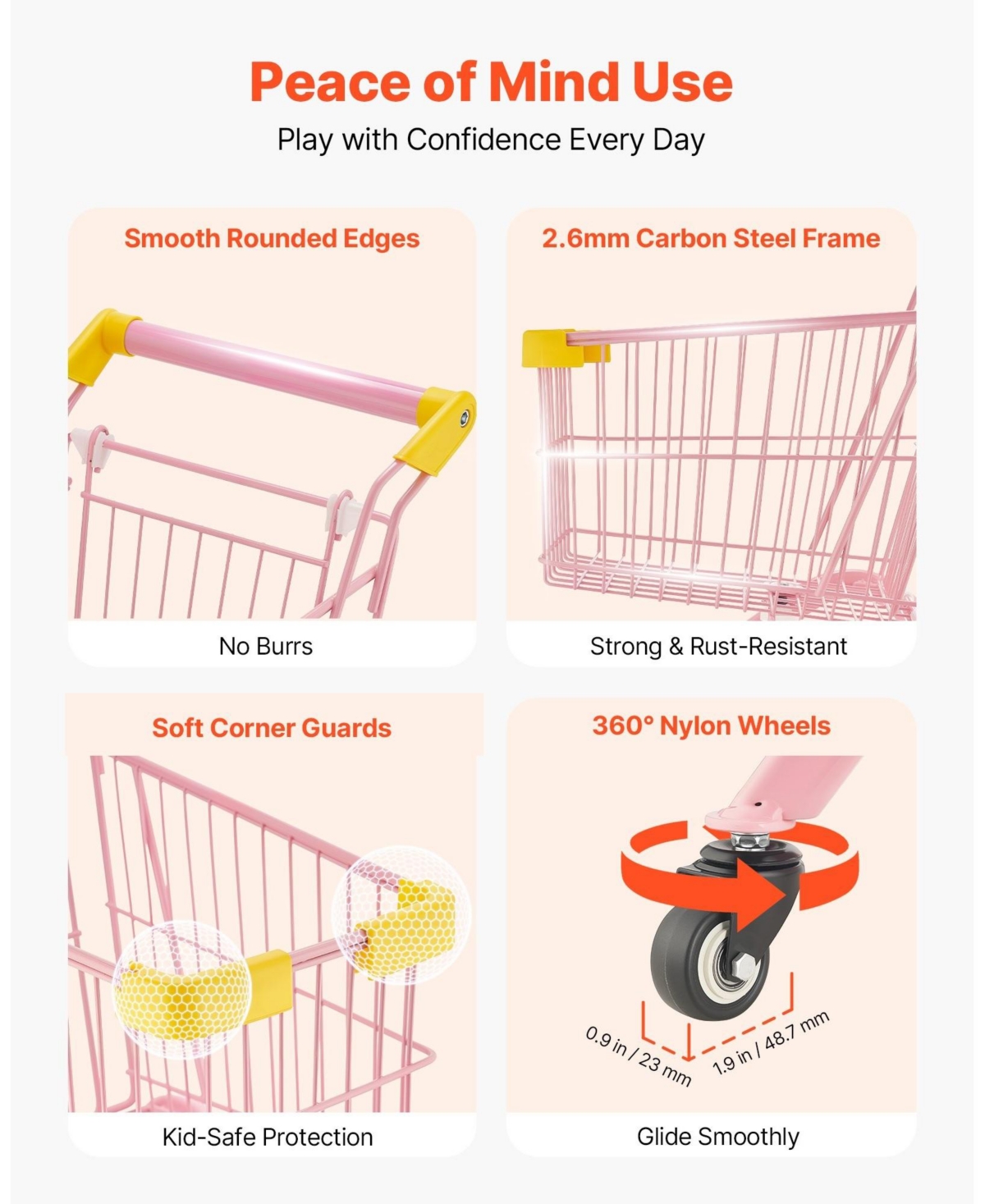 Sevorley Foldable Steel Frame Toy Shopping Cart, Ages 3+