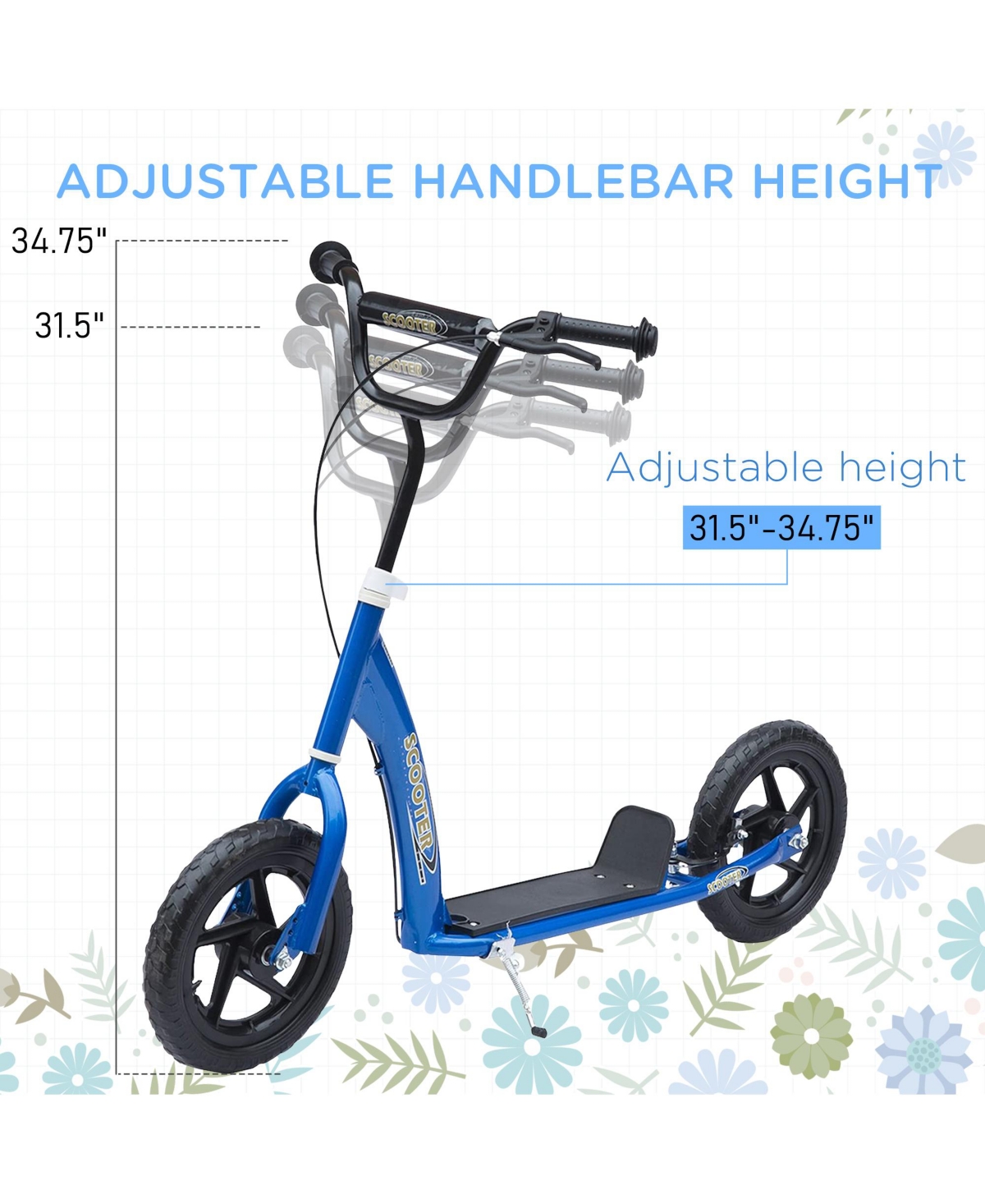 Sevorley Kids Kick Scooter with Adjustable Handlebar, All-Terrain Tires and Non-Slip Deck, Ages 5-12
