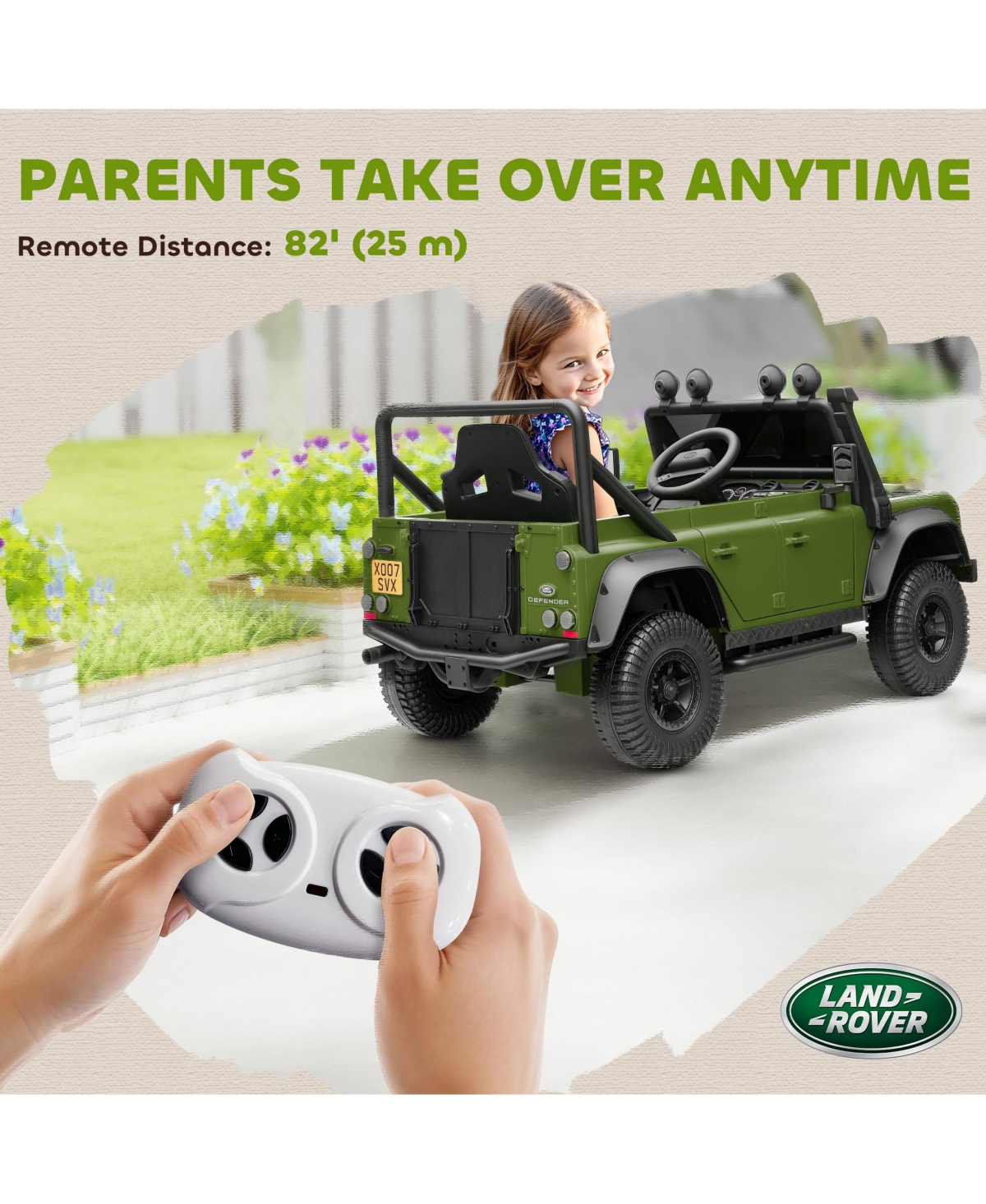 Sevorley 12V Land Rover Defender 110 Svx Kids Ride-On Truck with Parental Remote Control, Wheel Suspension, Led Lights, Ages 3-5