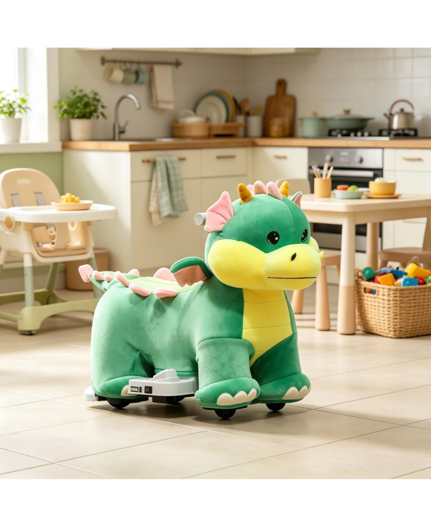 Детская игрушка SEVORLEY 6V Electric Dinosaur Ride-On Toy with Forward Drive and Music, Ages 18-36 Months, цвет: Зелёный — фото 1