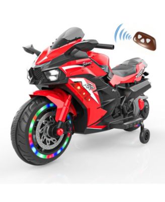 12V Rechargeable Electric Ride-On Motorcycle with Training Wheels and Music, Ages 3-6