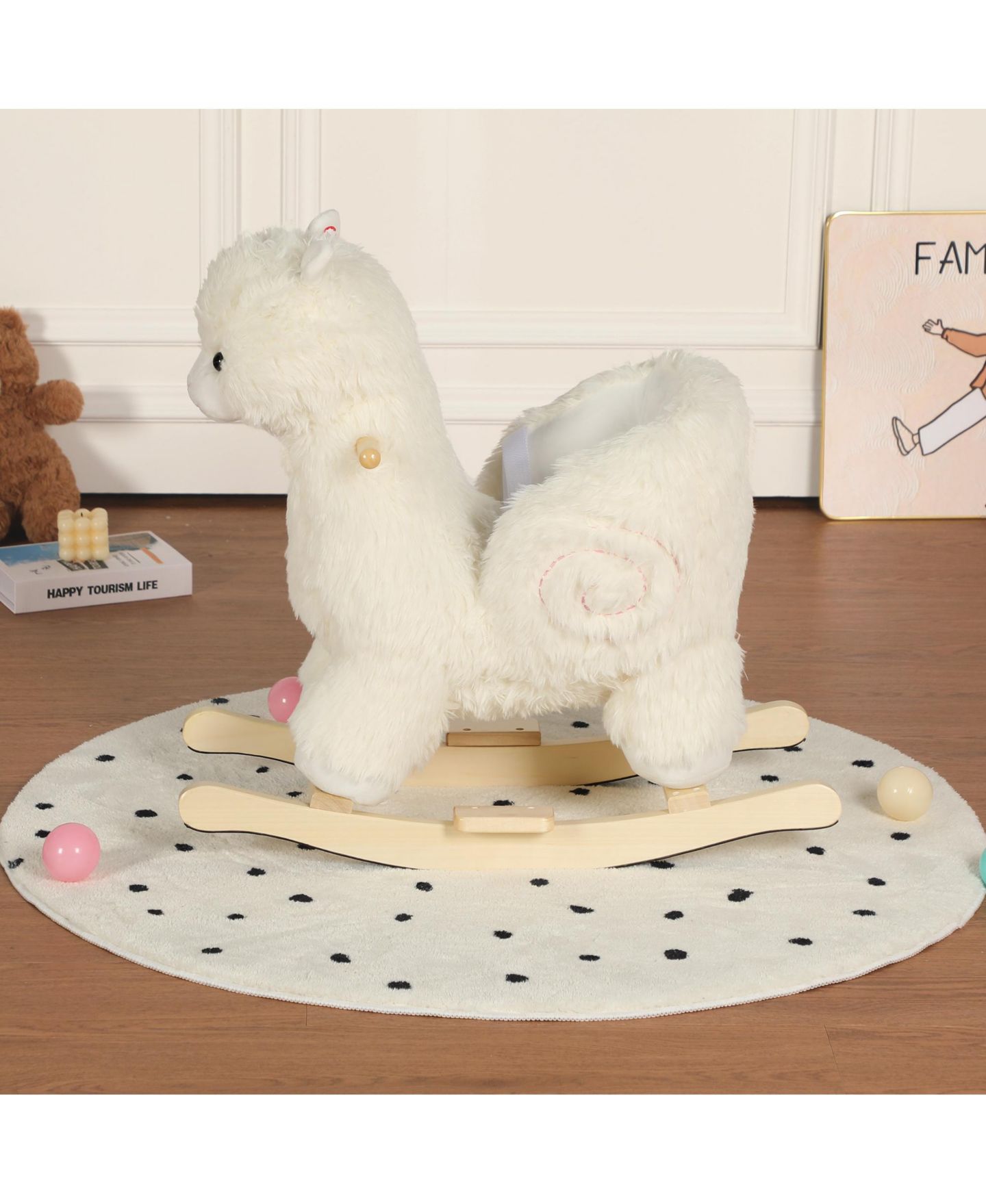 Детская мягкая игрушка SEVORLEY Plush Alpaca Rocking Ride-On Toy With Sound, Ages 1-3, цвет: Белый — фото 2