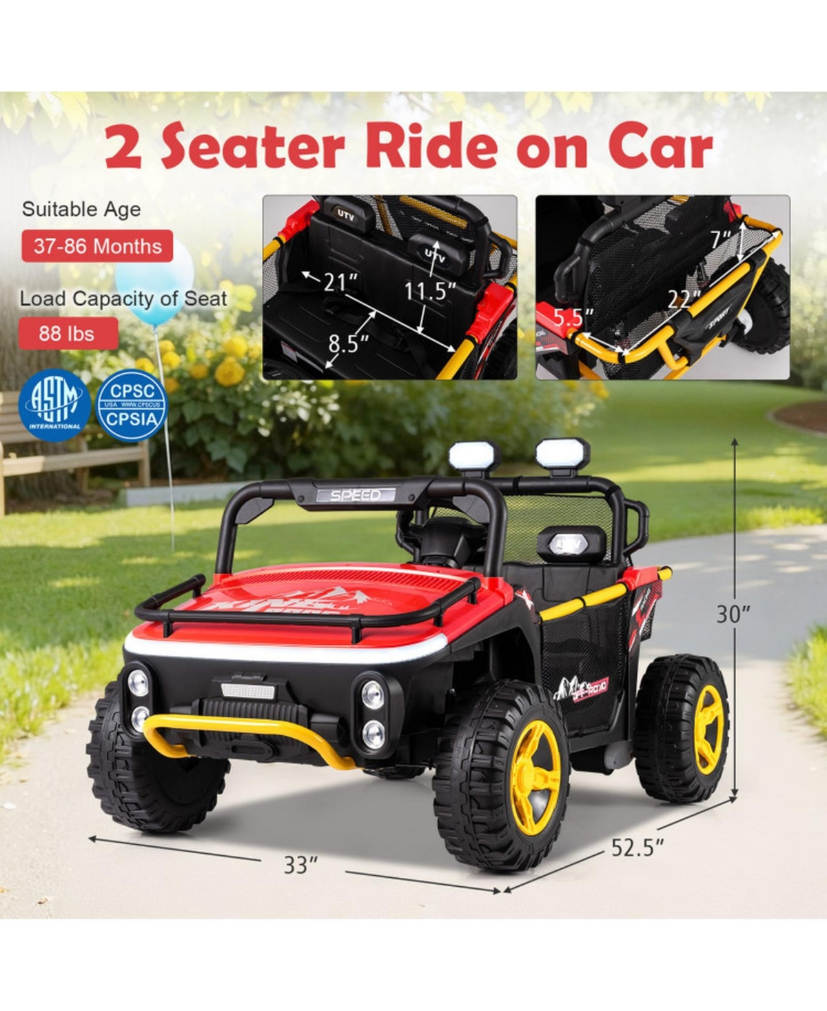 Hongge 24V 2-Seater Remote-Control Kids Ride-On Truck, Ages 3-7