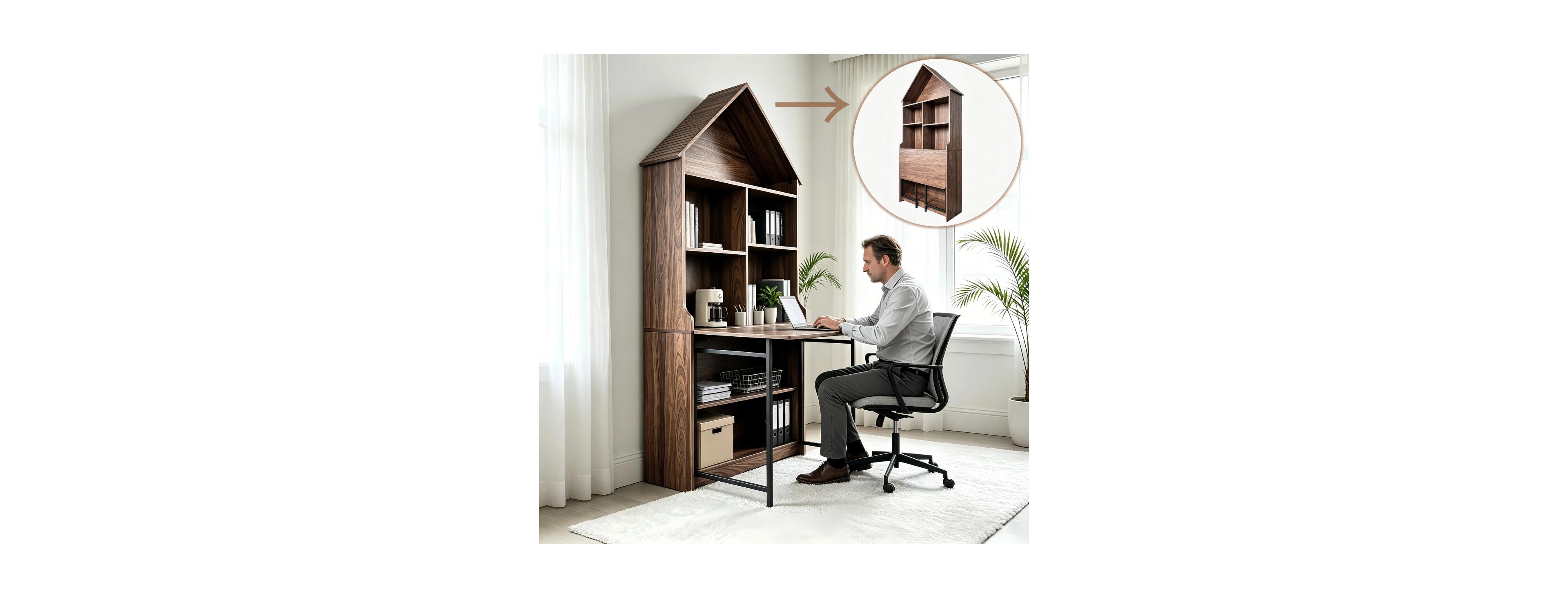 Streamdale Furniture Folding Craft Desk with Storage Shelves and Bookshelf Convertible