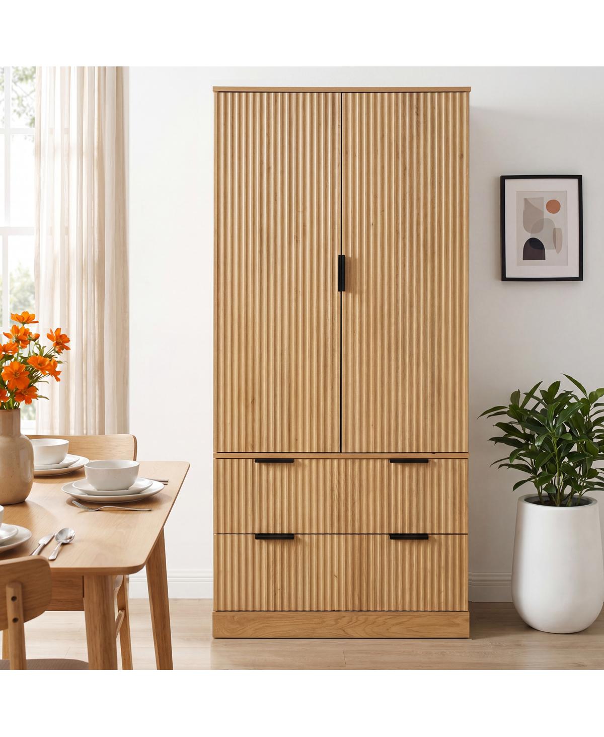 Streamdale Furniture 72" Modern Fluted Kitchen Pantry Cabinet with Spice Rack