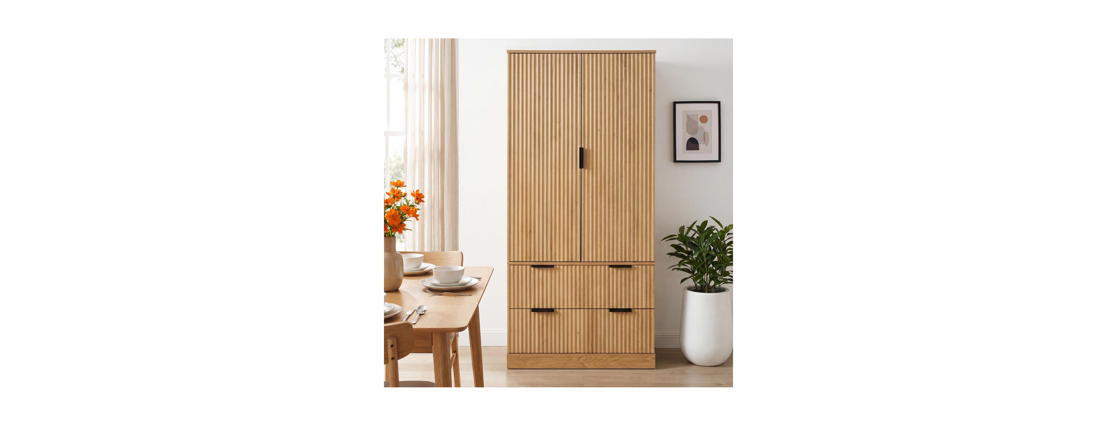 Streamdale Furniture 72" Modern Fluted Kitchen Pantry Cabinet with Spice Rack