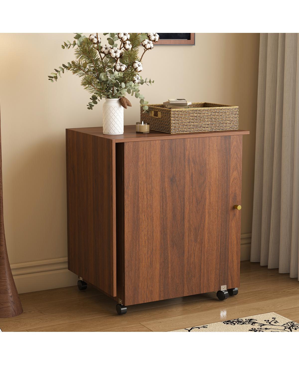 Streamdale Furniture Walnut 4-in-1 Folding Sewing Table and Craft Station with Wheels