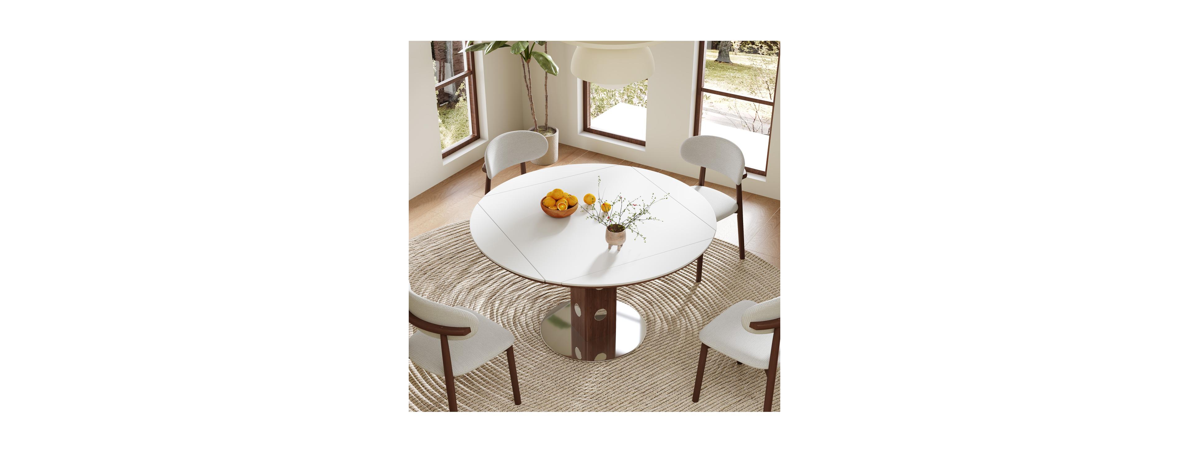 Streamdale Furniture 47.2" Extendable Round Dining Table, Sintered Stone