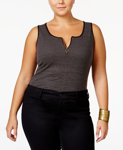 MBLM by Tess Holliday Trendy Plus Size Zip-Up Bodysuit