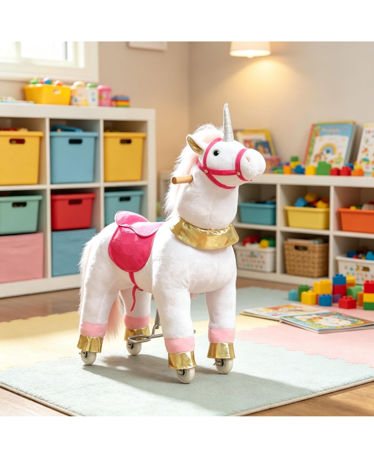 Sevorley Plush Unicorn Rocking Ride-On Toy, Ages 3-5