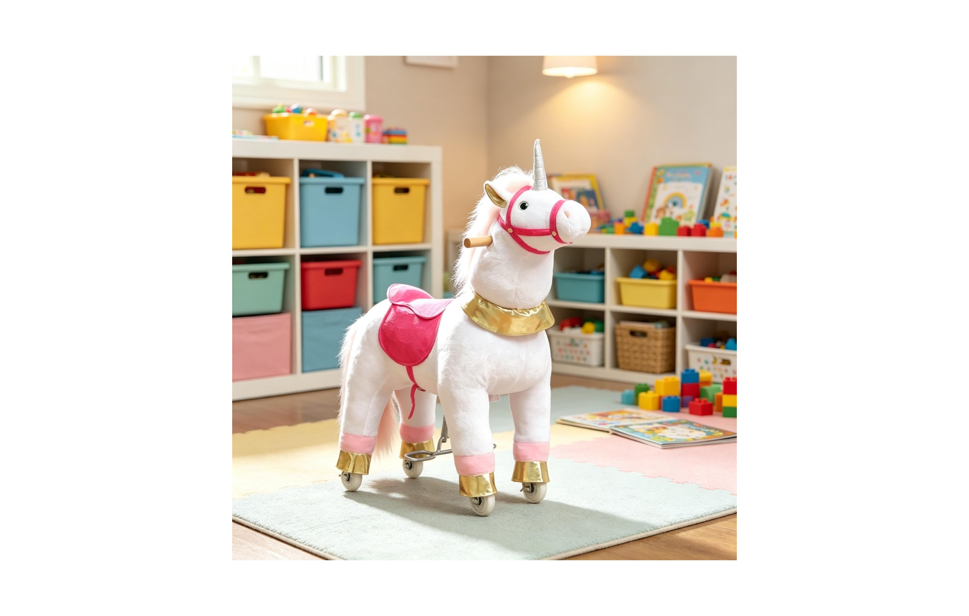 Sevorley Plush Unicorn Rocking Ride-On Toy, Ages 3-5
