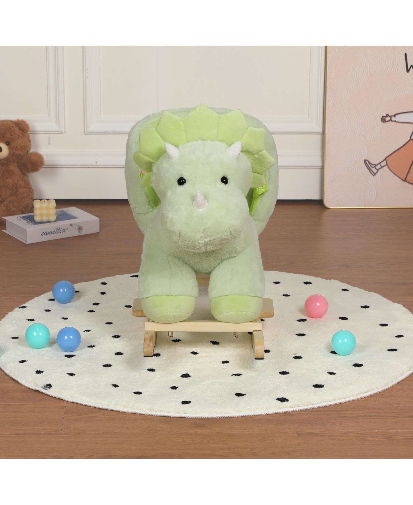 Детская мягкая игрушка SEVORLEY Plush Dinosaur Rocking Ride-On Toy, Ages 1-3, цвет: Зелёный — фото 1