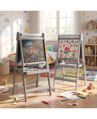 3-in-1 Kids Art Easel with Magnetic Whiteboard, Chalkboard, Paper Roll