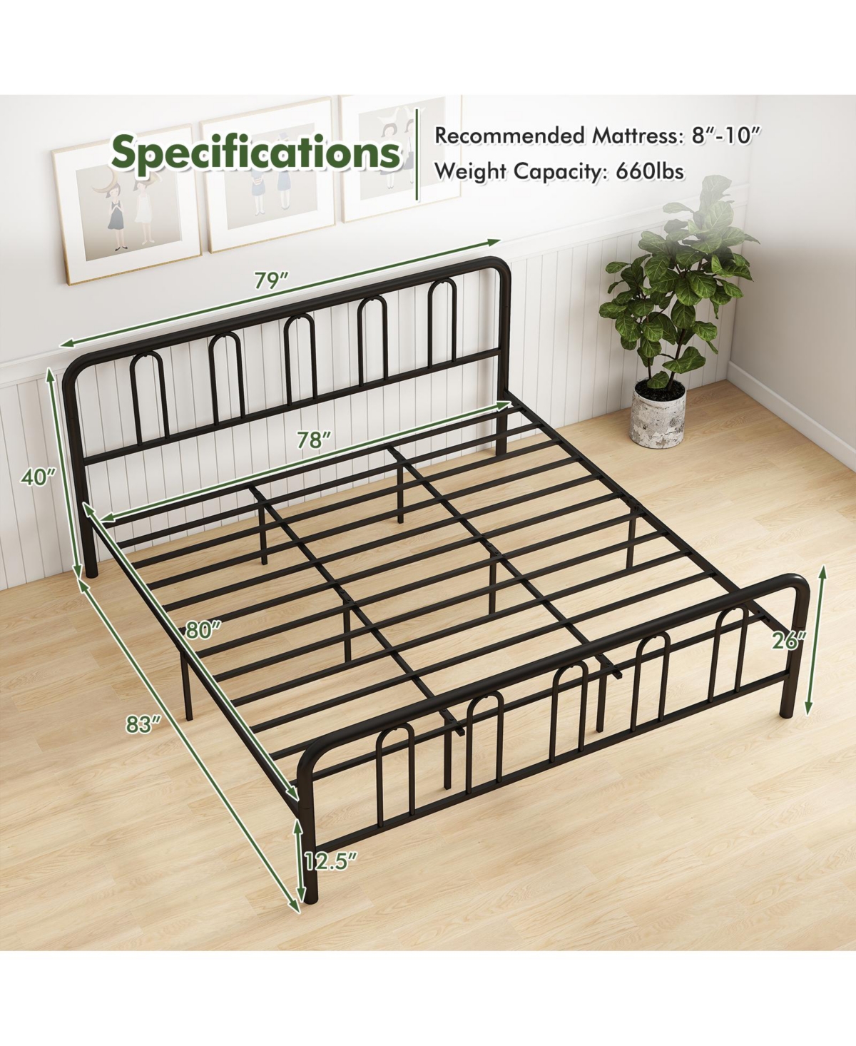 Mecale King Size Metal Platform Bed Frame with Headboard and Footboard